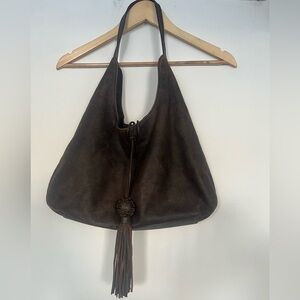 Banana Republic Chocolate Brown Leather Hobo Shoulder Bag with Tassel Closure